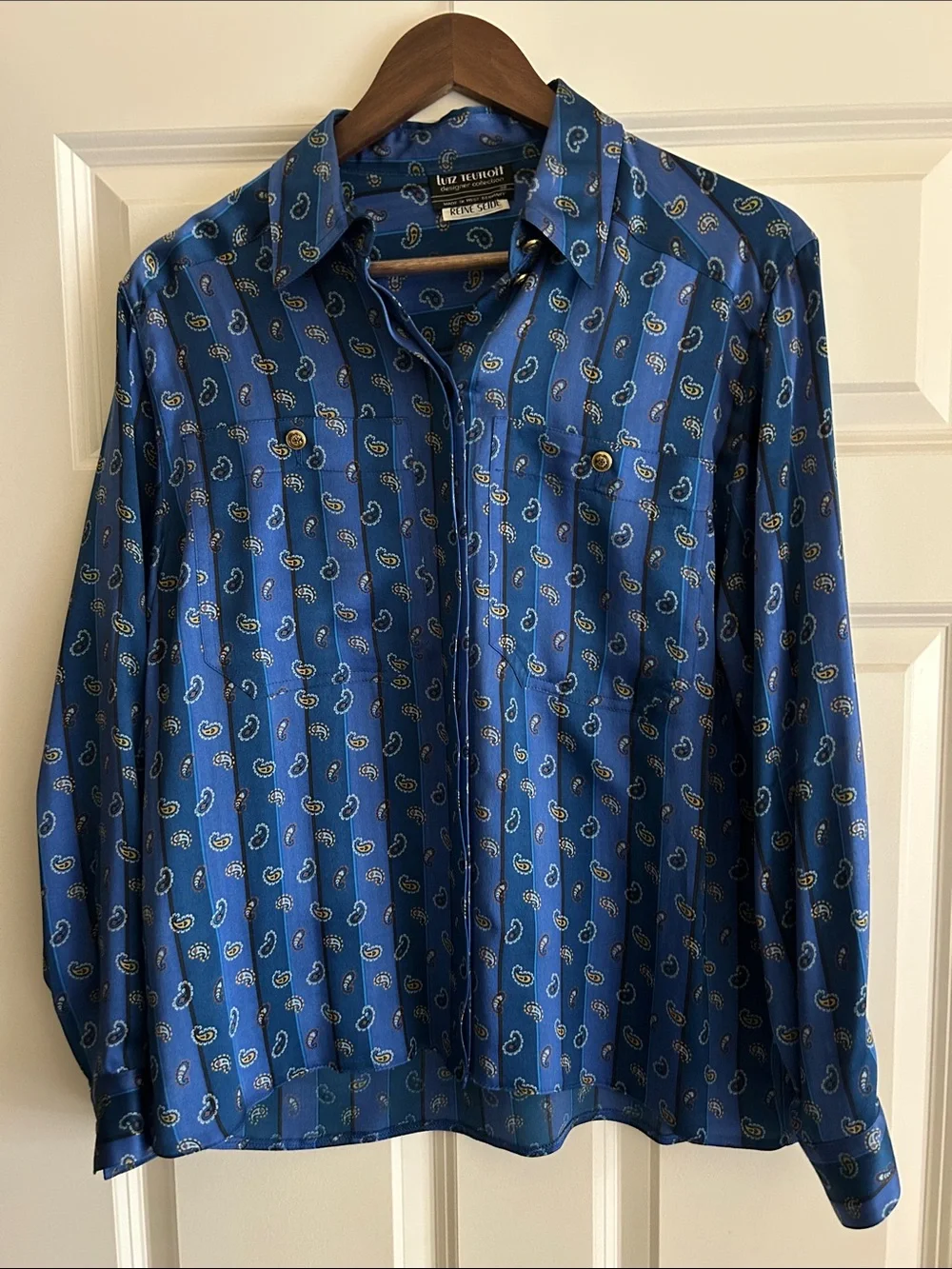 Vintage LUTZ TEUTLOFF made in West Germany Blue Paisley  Shirt 100% silk